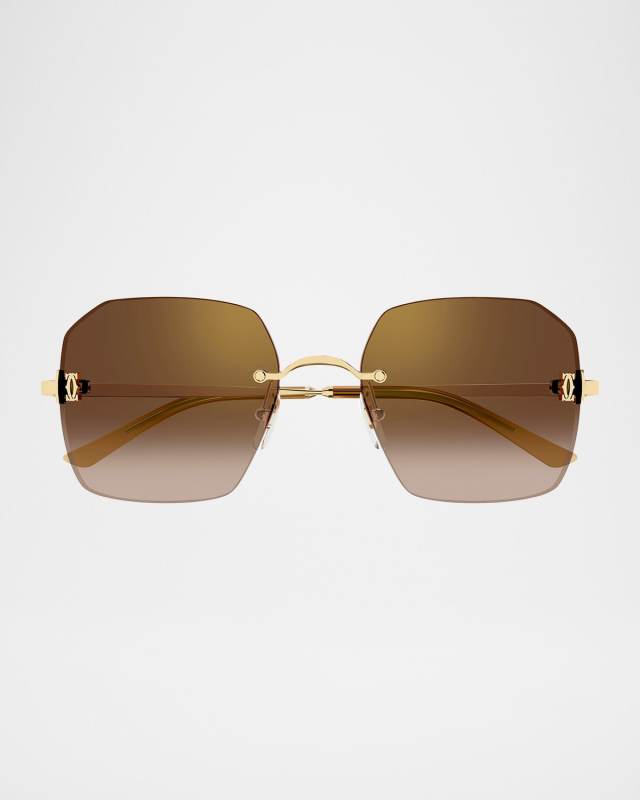 C de Cartier Rectangular Metal Sunglasses